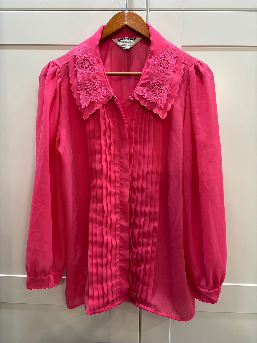 Vintage Hot Pink Floral Collar Blouse - Yves Venet